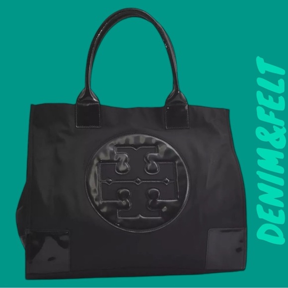 Tory Burch Handbags - TORY BURCH Black Vintage Ella Nylon Enamel Shoulder Tote Bag/ Shoulder Bag 🖤🖤